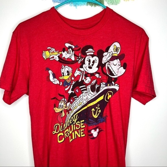 Disney Cruise Line Retro Mickey Mouse Gang Donald Minnie Goofy Red T-Shirt Small - Picture 2 of 10
